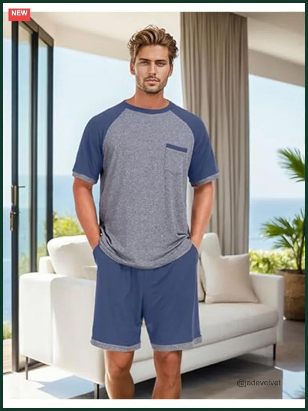 Men's Pajama Set Lightweight Summer Sleepwear Short Sleeve Loungewear with